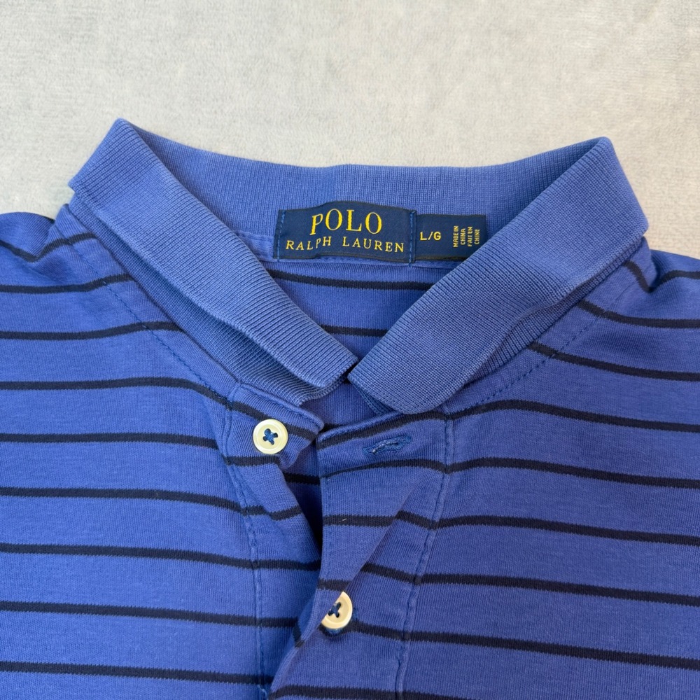 Polo Ralph Lauren Shirt Mens Large Blue Striped Red Pony Short Sleeve Cotton